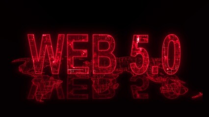 3d web 5.0 text technology earth map red glow