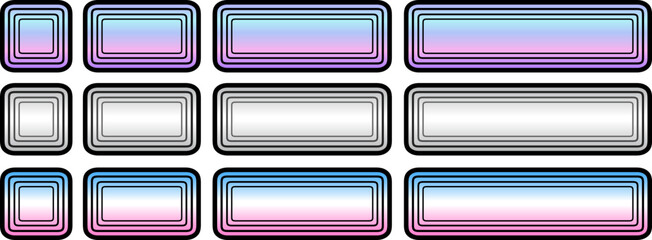 Aufkleber - Buttons with rainbow iridescent gradient, square and rectangular shapes collection, interesting navigation panel for website with shiny holographic buttons
