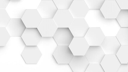 Wall Mural - White hexagons geometric background, minimal honeycomb pattern wallpaper.