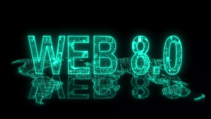 3d web 8.0 text technology earth map cyan glow