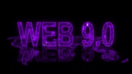 3d web 9.0 text technology earth map purple glow