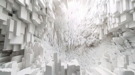 Poster - Abstract White Box Room with Unique Geometric Shapes and Textures