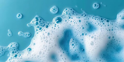 Poster - Close-Up View of Soap Foam on a Blue Surface with Bubbles and Textures for Creative Projects and Design Use