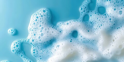 Poster - Close-Up of Delicate Soap Foam with Vibrant Blue Background Showing Bubbles and Texture for Clean Aesthetic and Design Purposes