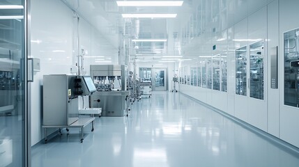 Poster - sterile biotech lab with automated machines producing synthetic biological materials, high-tech envi