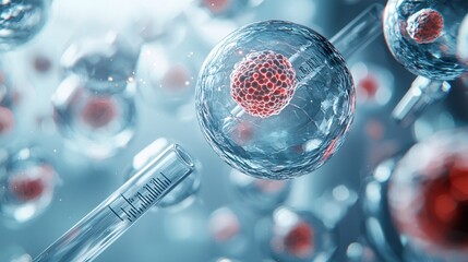 Poster - Close-up of bioengineered plant cells under a microscope, futuristic biotechnology research