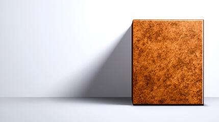 Sticker - A sleek, textured brown surface stands against a minimalist white background, casting a subtle shadow that enhances its dimensionality.