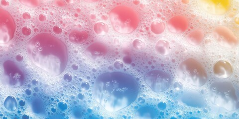 Poster - Macro Image of Colorful Bubbles in Water with Pink and Blue Backgrounds Creating a Dreamy and Playful Atmosphere for Various Designs