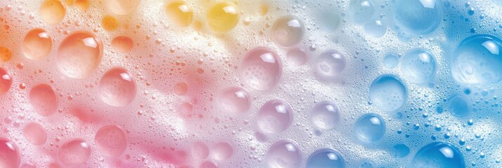 Poster - Macro View of Colorful Bubbles in Water with Pink and Blue Backgrounds Creating a Dreamy and Serene Atmosphere