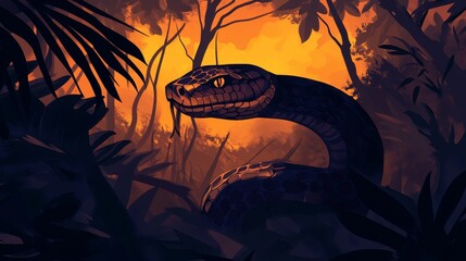 Wall Mural - Black snake illustrations silhouette piton icon art. 2D style.