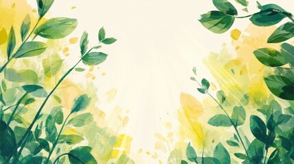 Poster - Playful doodle featuring vibrant green foliage and gentle hues capturing the essence of a serene nature scene. Generative AI