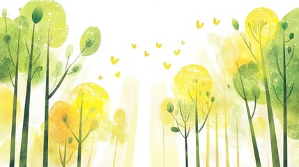 Leinwandbilder - Vibrant doodle of a whimsical forest with bright foliage and playful butterflies fluttering under a sunny sky. Generative AI