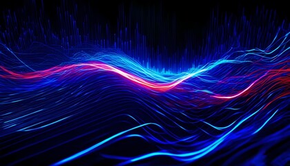 Poster - Abstract Wave Background with Fractal Light Design in Blue and Pink
