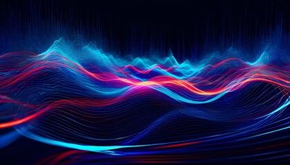 Poster - Blue fractal waves of light create an abstract pattern