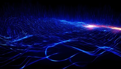 Poster - Dynamic Blue Fractal Waves with Glowing Lines and Abstract Energy Pattern