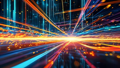 Poster - Abstract colorful light trails glow with energy and motion