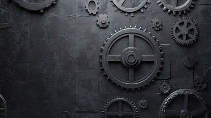 Poster - Abstract Gray Industrial Textured Background with Gears and Cogs