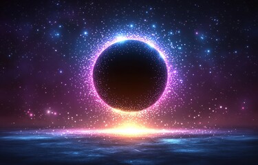 Wall Mural - a large, glowing, colorful, and mysterious circle is floating in the sky