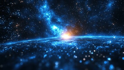 Wall Mural - a blue and orange planet with a bright sun in the middle of the sky