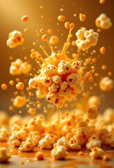 Wall Mural - Popcorns with caramel splash against studio light background, food and snack, food photography for advertisement