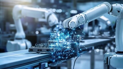 Poster - Futuristic Factory with AI Powered Manufacturing Process and Robotics