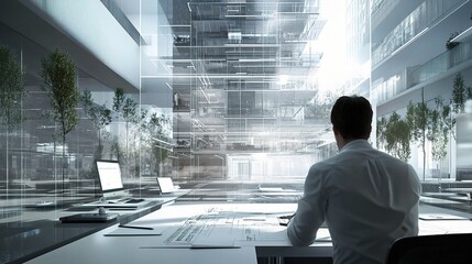 Poster - Modern Architect Designing Innovative Office Space Environment