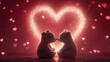 © MINMIN - Cute animated bears share a romantic moment, surrounded by glowing hearts, symbolizing love and affection in a whimsical setting.