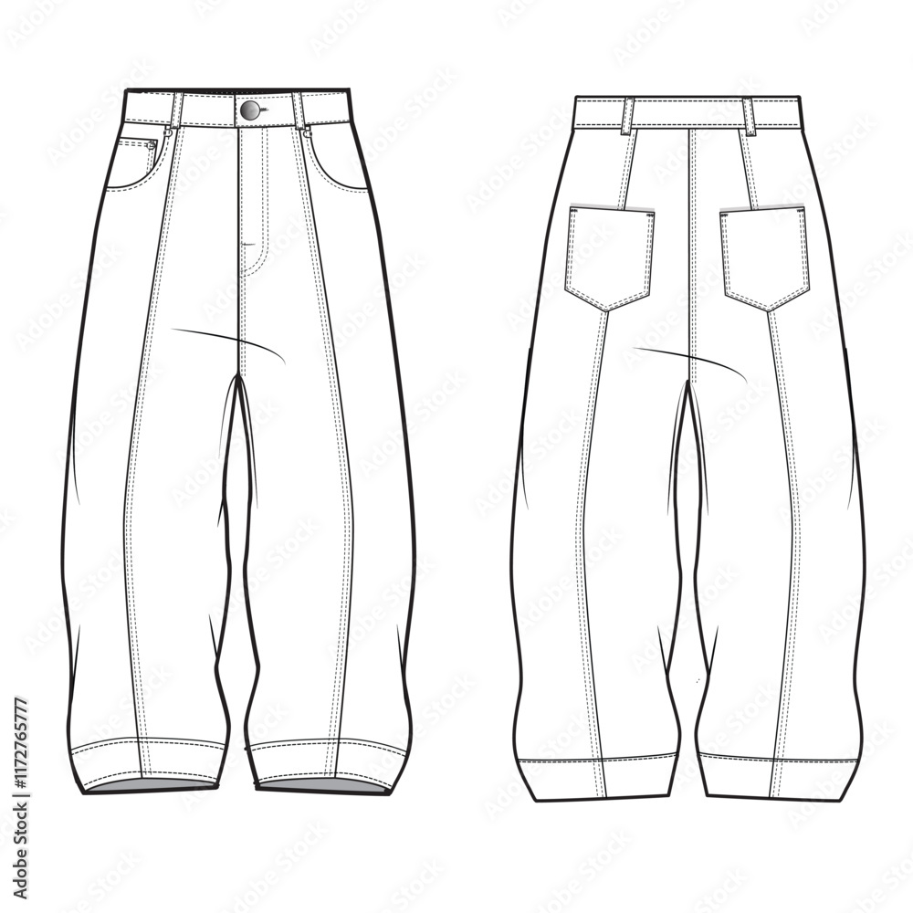 Denim baggy fit pants mockup template clothing vector design Stock ...