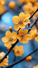 Wall Mural - A bunch of yellow flowers with water droplets on them