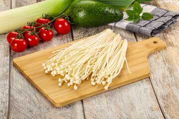 Raw enoki mushroom for cooking