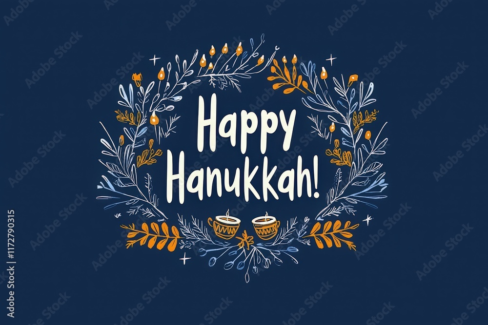 A vibrant design featuring floral elements and a warm greeting for Hanukkah. The artwork showcases candles and joyful wishes, perfect for the holiday season celebration.