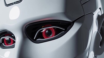 Poster - Close-Up of a Futuristic Robot with a Red Eye