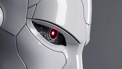 Poster - Close-Up of a Futuristic Robot with a Red Eye