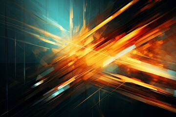 Poster - Vivid orange and teal light beams intersect, creating a dynamic and energetic abstract composition