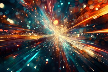 Poster - Dynamic long exposure light trails radiating from a central point in a burst of colors