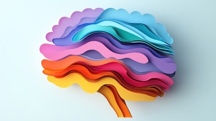 Wall Mural - Mindfulness A 3D paper brain with colorful background