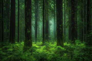 Tranquil Dense Forest with Lush Greenery and Soft Ambient Light
