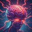 © shallot - health warning symptoms alerts. A surreal depiction of a human head with a glowing brain, emitting electric sparks and tears, symbolizing intense emotion or mental struggle.