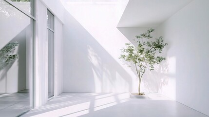 Poster - Bright Minimalist Workspace with Clean White Walls and Natural Light