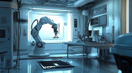 Poster - High-Tech Industrial Cleaning Room with Robots and Tools