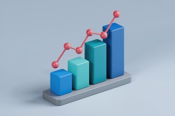 Poster - 3D illustration of a bar graph with an upward trend.
