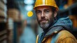 © heinng - Confidently Smiling Warehouse Worker in Close-Up Photo. AI Generated