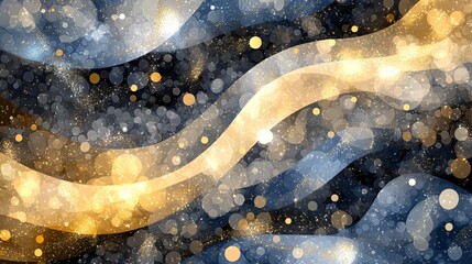 Poster - Abstract wavy design featuring shimmering gold and silver tones on a dark background.
