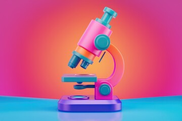 Poster - A colorful 3D model of a microscope on a vibrant background.