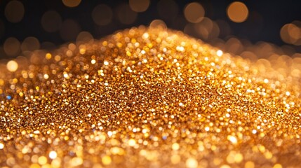 Poster - A shimmering pile of golden glitter that sparkles beautifully against a dark background.