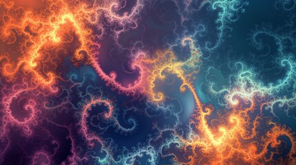 Aufkleber - A vibrant abstract fractal design showcasing swirling patterns in shades of orange, blue, and teal.