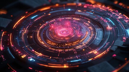 Aufkleber - A mesmerizing abstract design featuring vibrant neon colors in a circular pattern, evoking a sense of futuristic technology.