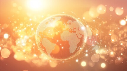 Poster - A glowing, interconnected globe symbolizing global connectivity and technological advancement. Warm tones with a vibrant backdrop.
