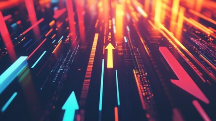 Fototapete - A dynamic abstract illustration of glowing arrows in vibrant colors, symbolizing direction and progress.