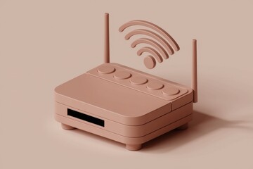 Poster - A 3D rendered image of a pink wifi router with antennas up